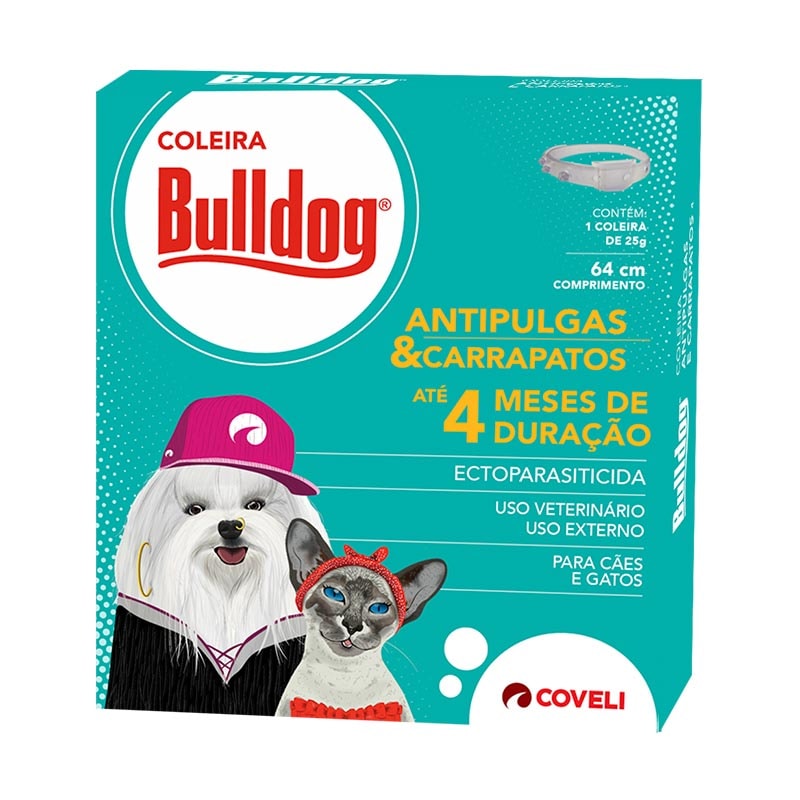 Coleira Anti Pulgas Bulldog 25gr 4meses Cães e Gatos