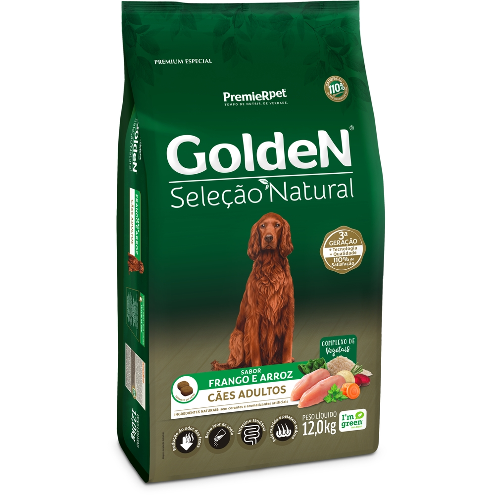 Ração Golden Seleção Natural Cães Adultos Frango e Arroz 12 kg
